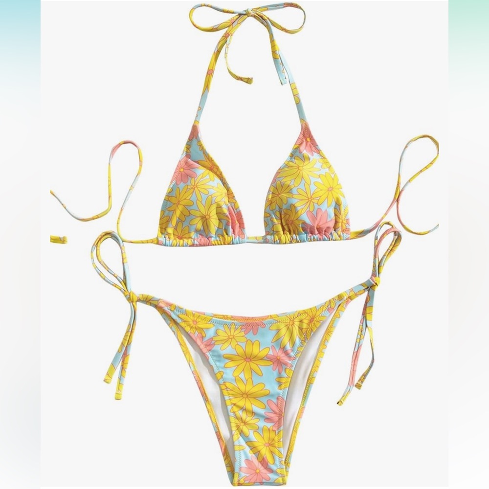 Yellow 70s Floral Bikini